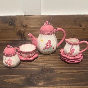 2005 Care Bears Pink and White Ceramic Tea Set 8 Pieces-